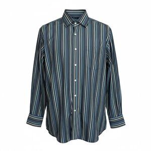 English Laundry Christopher Wicks Men's Shirt Blue Black Stripe Size 16.5 32/33